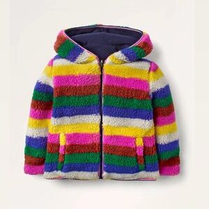 Mini Boden Cosy Reversible Fleece Hoodie Striped Jacket (ripe)